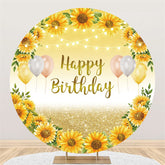 Runden Golden Sonnenblume Ballon Glücklich Geburtstag Hintergrund